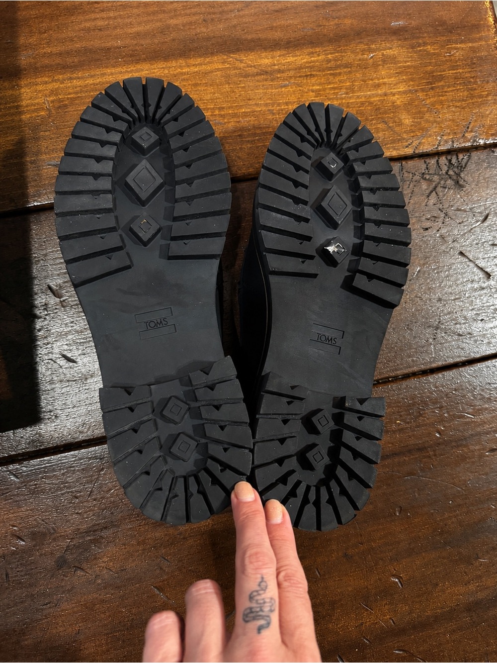 TOMS Black Suede Lug Sole Penny Loafers - Picture 5 of 6